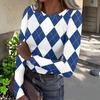 Women's Casual Plaid Print Crewneck Long Sleeve Ribbed Top for Everyday Wear and Work