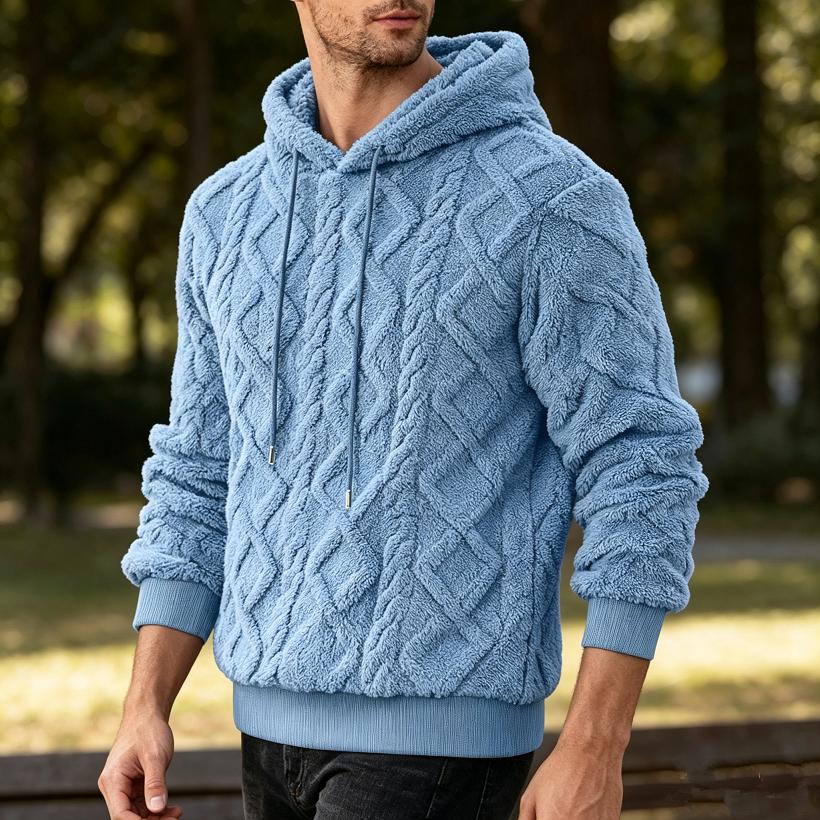 Felpa con cappuccio da uomo in pile per autunno inverno con coulisse, polsini a costine, manica lunga, pullover caldo, tinta unita, casual quotidiano, vestibilità ampia, felpa outerwear