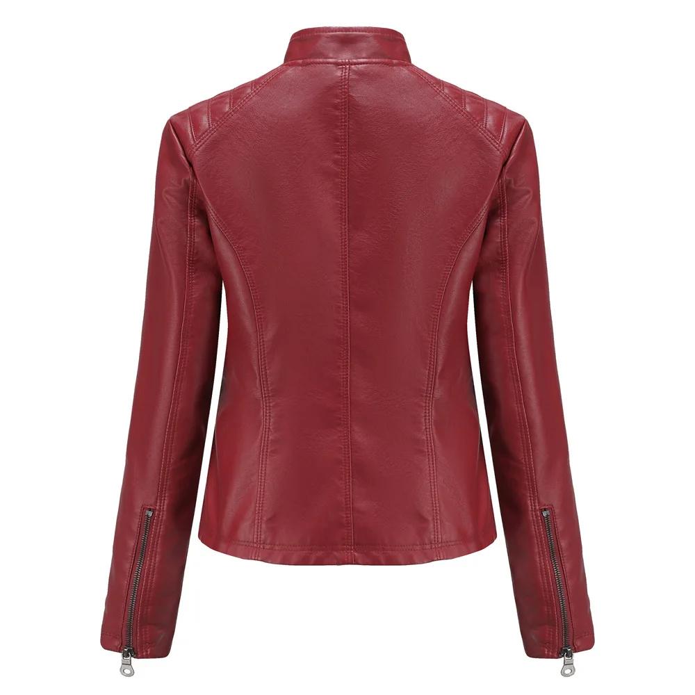 Women's Leather Coat Fashion Trend Simple Autumn Winter Stand Collar Zipper PU Leather Motorcycle Jacket for Women
