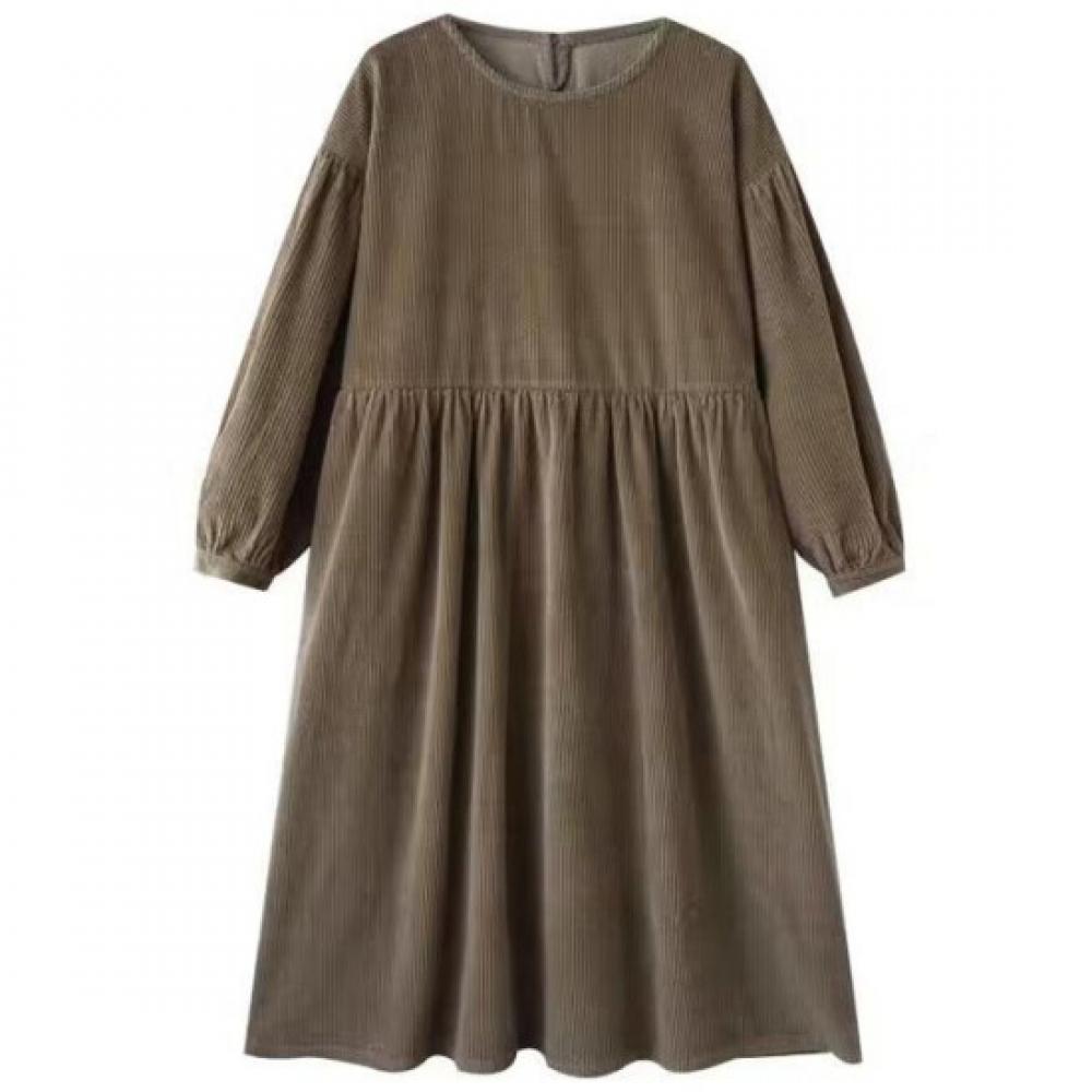 Rellawear Women Corduroy Puff Loose Dress Qwe24912