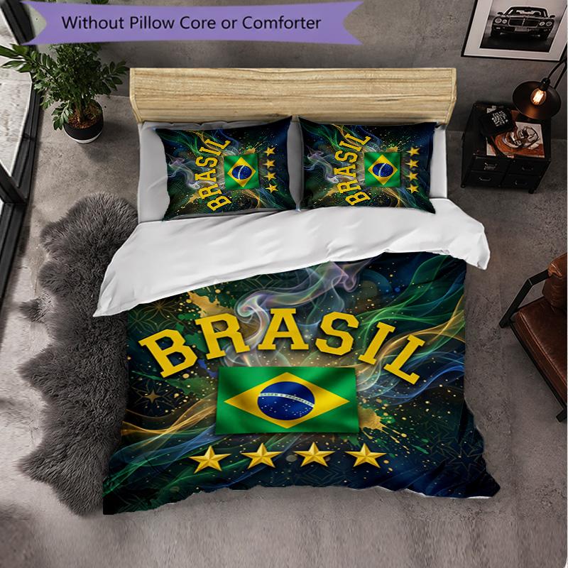 Set Biancheria da Letto a Fantasia Calcio Brasile 3 Pezzi Copripiumino Morbido in Microfibra con Federe per Camera da Letto