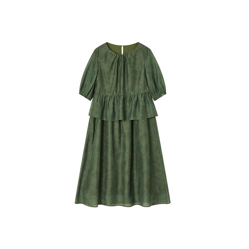DEMANA Vintage Print Faux Two-Piece Ruffle Midi Dress