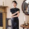 Autumn black cheongsam long 1011 new improved imitation fragrant cloud yarn retro fashion girl Chinese style dress