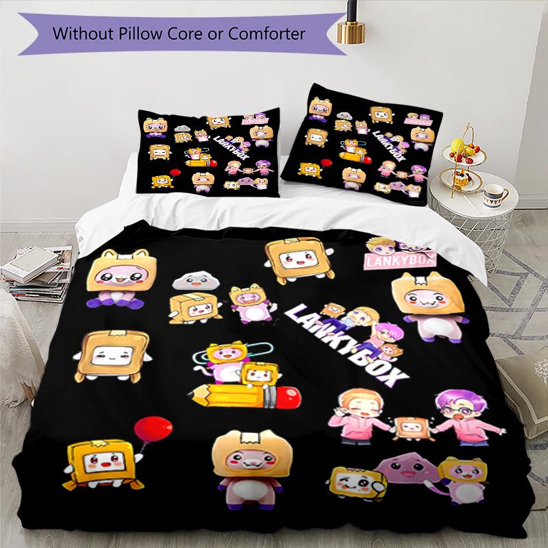 3pcs Lankybox Foxy and Rocky Pattern Bedding Set Duvet Cover Set Includes Duvet Cover &pillowcases, Perfect All Season Bedroom Decoration & Gift