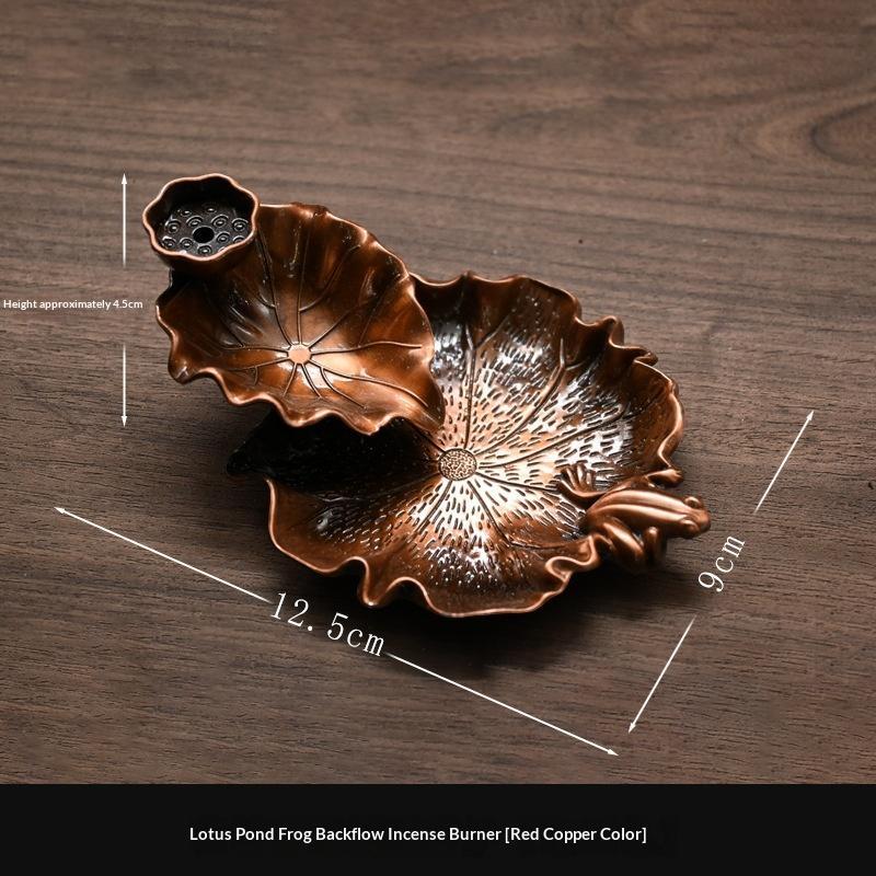 Household Alloy Lotus Pond Frog Backflow Incense Burner Antique Tea Ceremony Sandalwood Metal Incense Sticks Holder Reverse