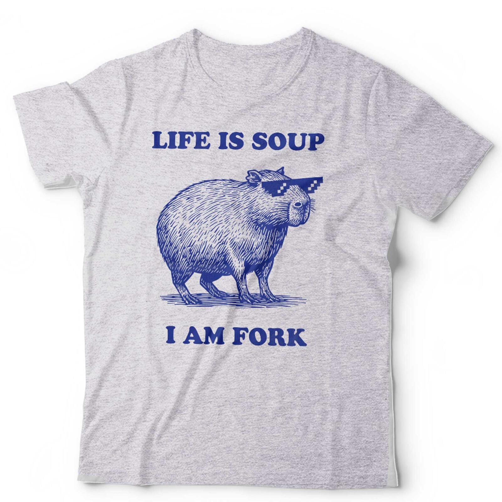 Capybara T Shirt Mens Womens Tees Top Life Is Soup I Am Fork Unisex Funny Gift Cute Meme Vintage L