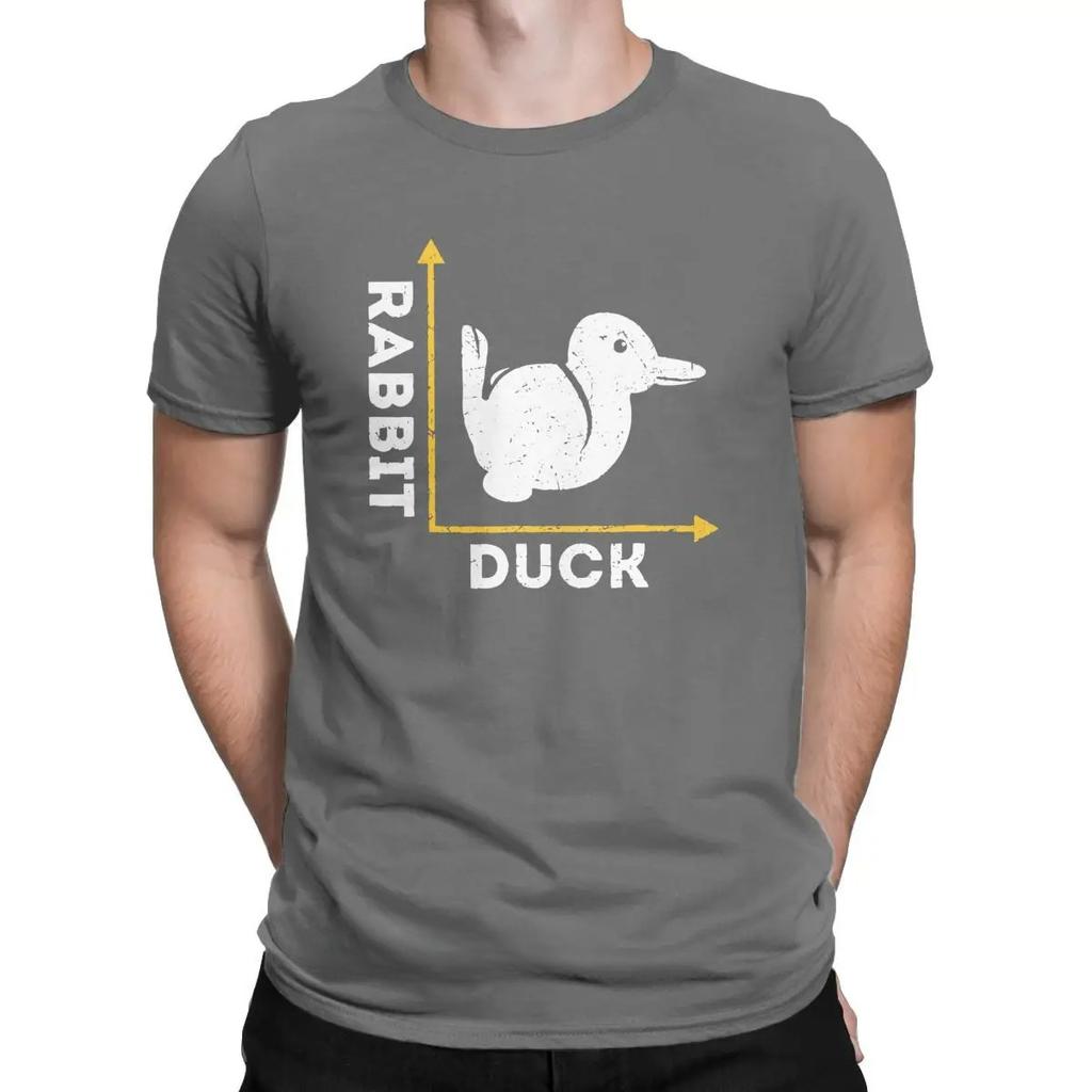 Brain Teaser Duck Rabbit Optical Illusion Duck or Rabbit T-Shirts Men Amazing Pure Cotton Tees Tshirt Original Clothing