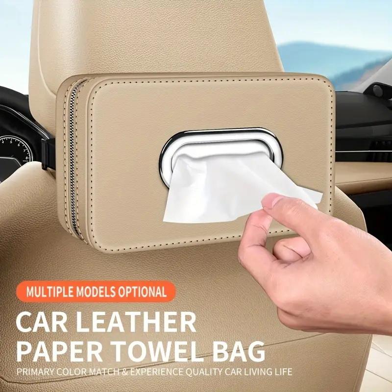 Car Leather Tissue Box With A Simple And High-End Feel, Car Seat Back Armrest Box, Multi-Functional Hanging Tissue Storage Box