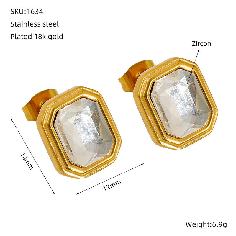 

Temperament simple new stud earrings trend zircon earrings niche design square fashion high sense earrings women 18K