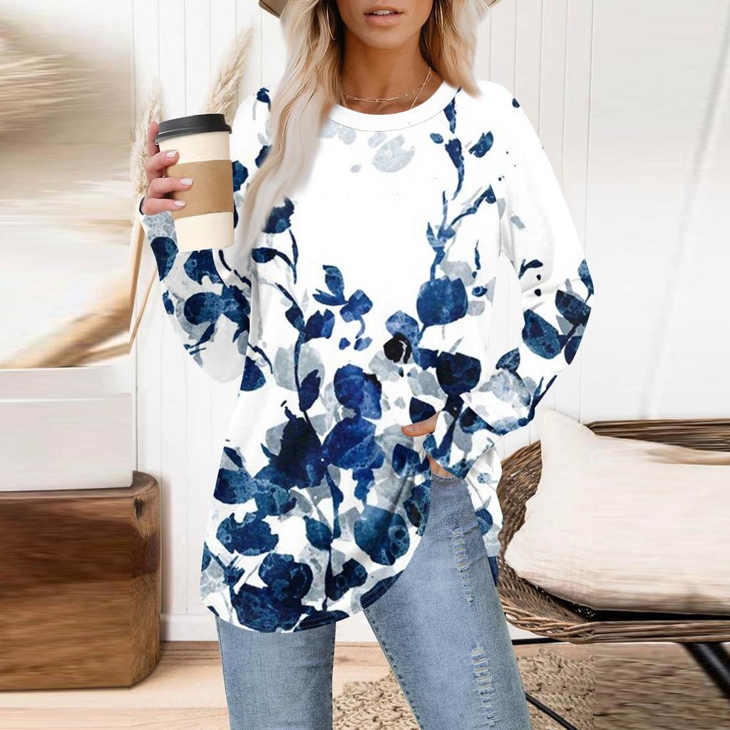 Womens Oversized Sweatshirt Graphic Sweater Long Sleeve Drop Shoulder Round Shirt Tops Vintage Clothes