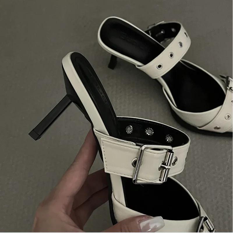 Fashion Slippers Women's Sandals Summer 2024 Goth Punk Mules Designer Stiletto Heel Luxury Fashion Trends Sexy Party Dresses Pointed Toe