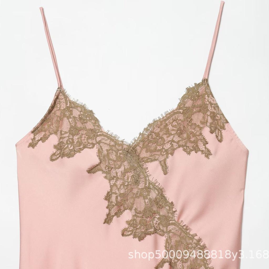 Women's Summer New European and American Sexy Lace Edge Silk Texture Dress