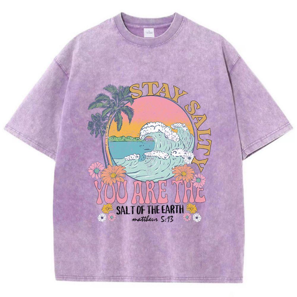 

Summer Women s T-shirt Keeps Salty, You Are the Salt of the Earth Print Top Loose Round Neck Retro Women s Clothing M