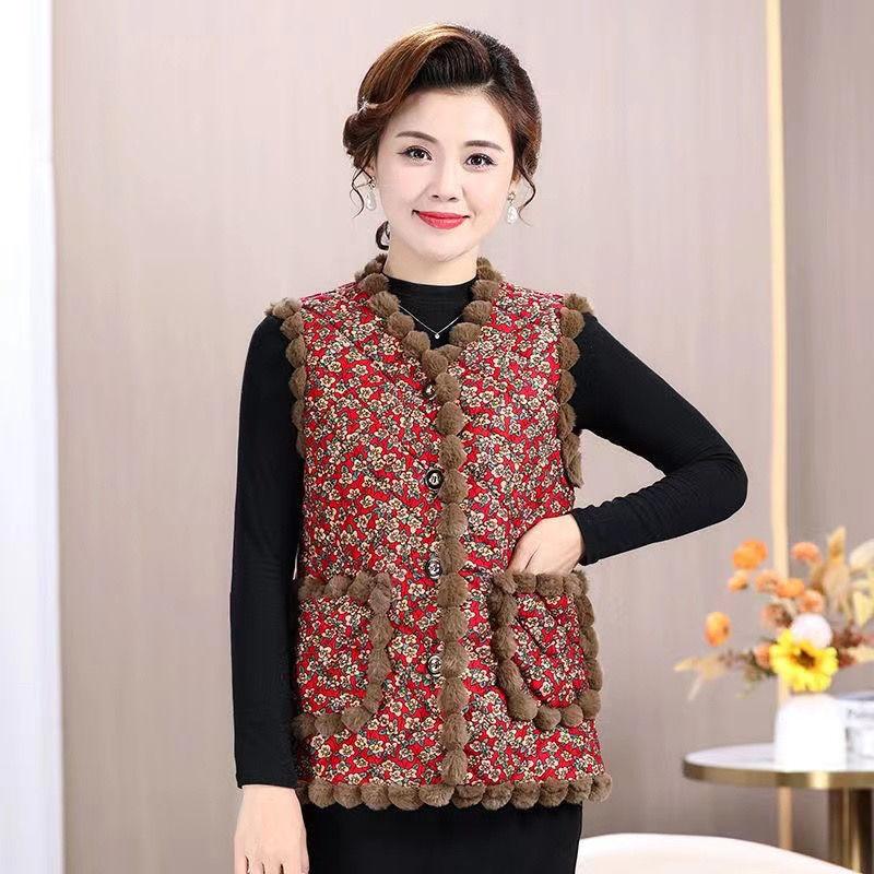 Fashion Warm Cotton Vest Women's Autumn and Winter Thickened Fleece Lining Warm Vest Age-reducing Sleeveless Vest Mother
