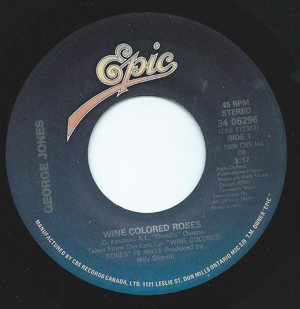 

7inch Record GEORGE JONES - Wine Colored Roses / These Old Eyes 3406296 Epic 1986 Canada Country/Folk Used