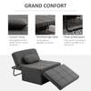 4-in-1 Single Armchair Convertible Chair Bed Pouf Reclining Backrest 5 Levels Folding Footrest, Load 200 Kg, Metal Frame and Linen Fabric Gray