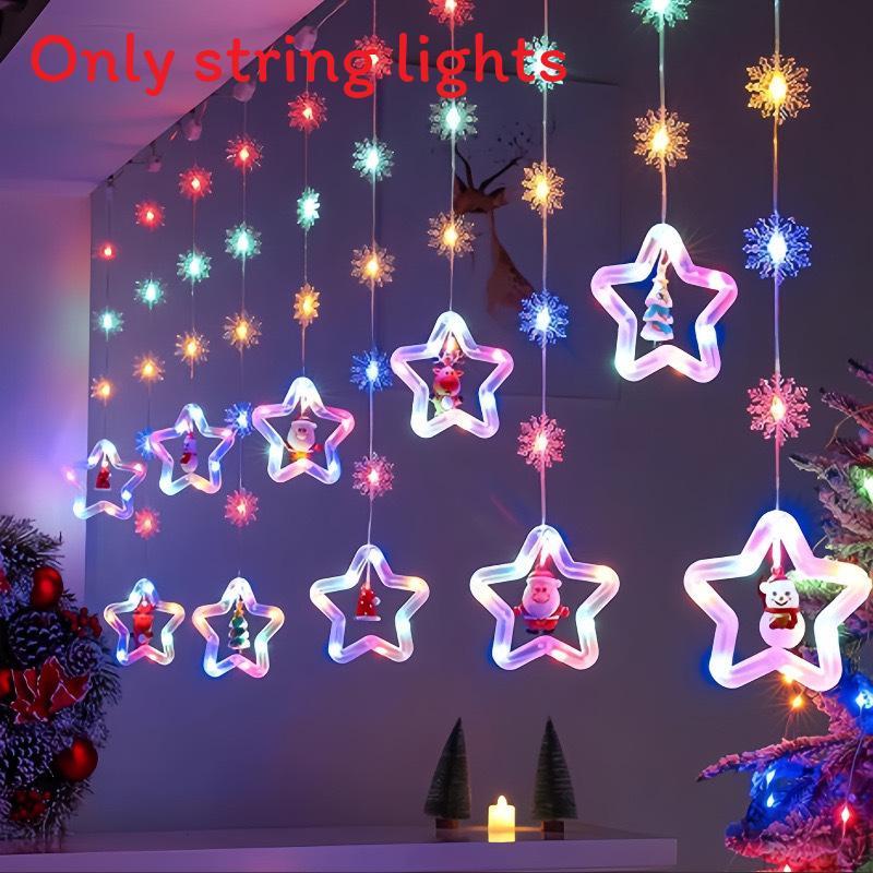 Christmas Curtain Lights Tree Star Ring Shape Led String Decor For Holiday Celebrations