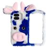 For Google Pixel 9 Pro Fold 5G Case Fluffy Cute Cow Winter Plush Inner TPU Phone Cover