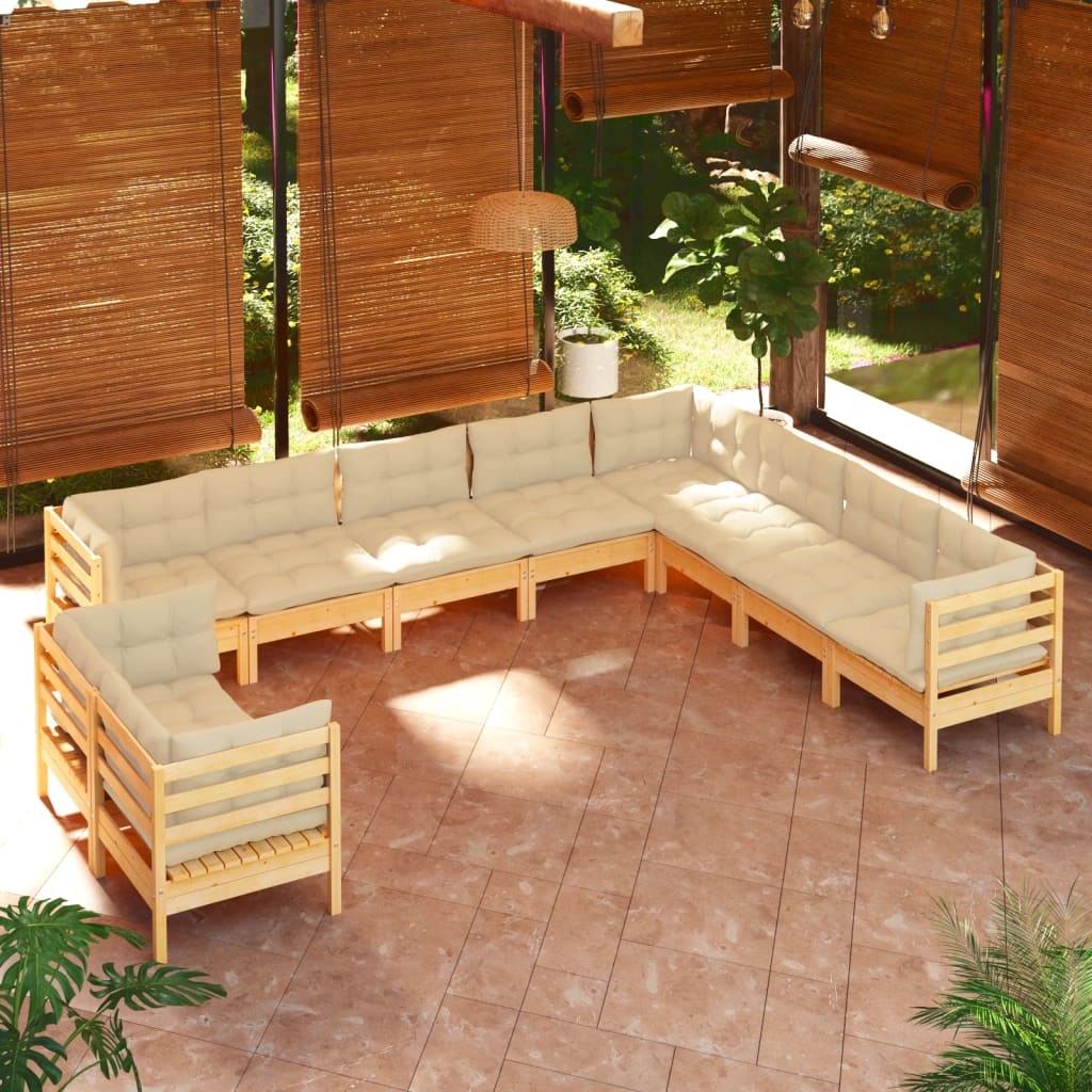 Vidaxl 10-Cz. Set da Giardino, Cuscini Crema, Pino