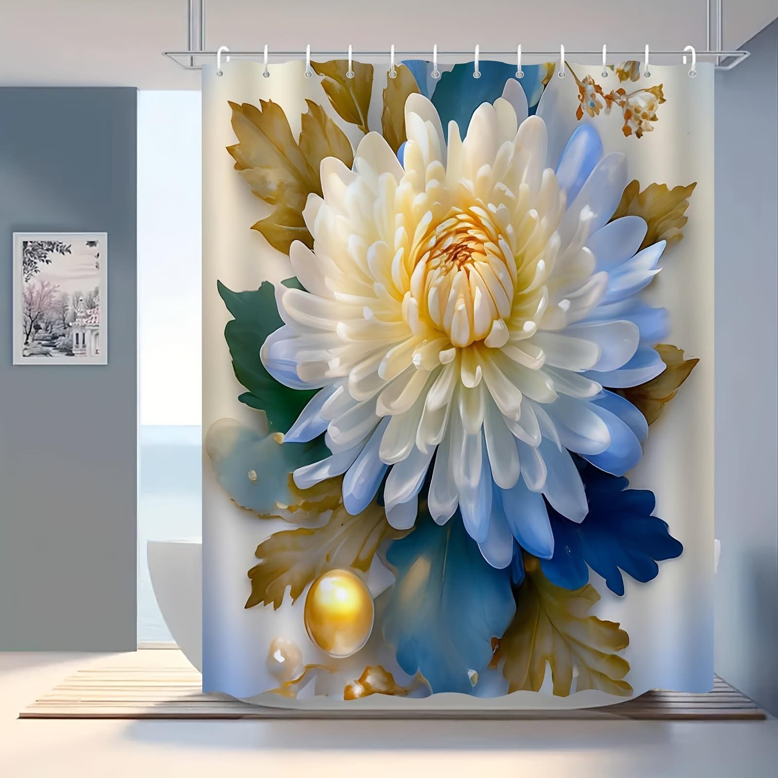 

Elegant Golden Autumn Chrysanthemum Bath Curtain, Water-Resistant & Anti-Fog, Hooks Included,Multi-Purpose Decor W60H190(CM)-1 Pcs