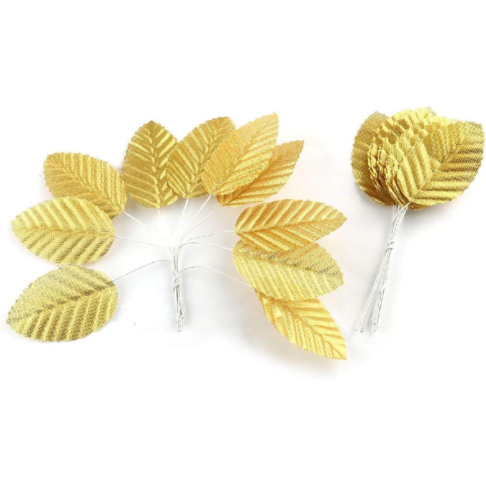 E-outstanding Silk Leaf 200PCS Golden Artificial Leaves DIY Corsage Boutonniere Accessory for DIY Wedding Party Decor
