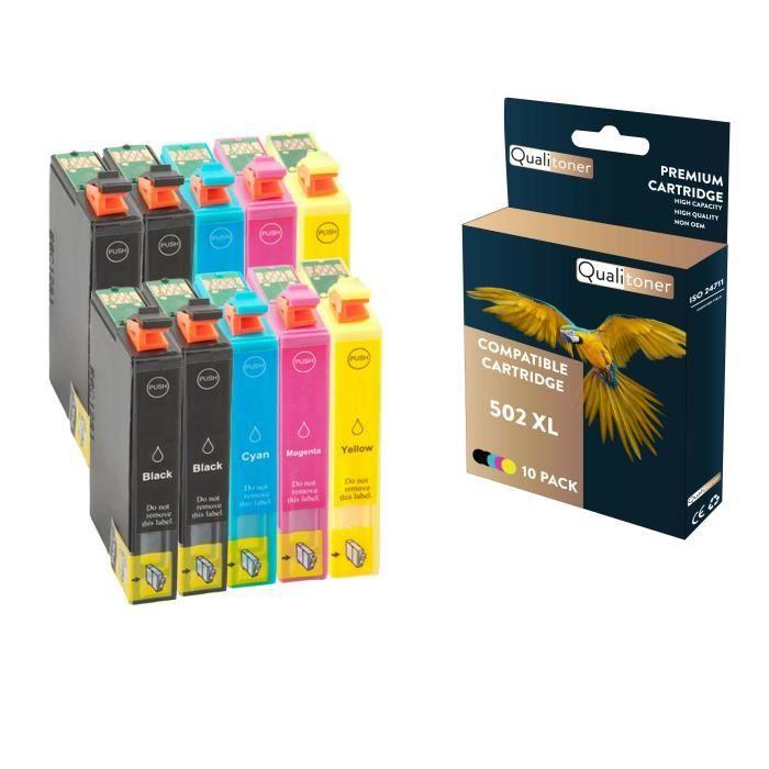 QUALITONER - 10 Cartridges Compatible for EPSON 502 XL 502XL Black (x4) + Cyan (x2) + Magenta (x2) + Yellow (x2) (Binoculars) for Epso