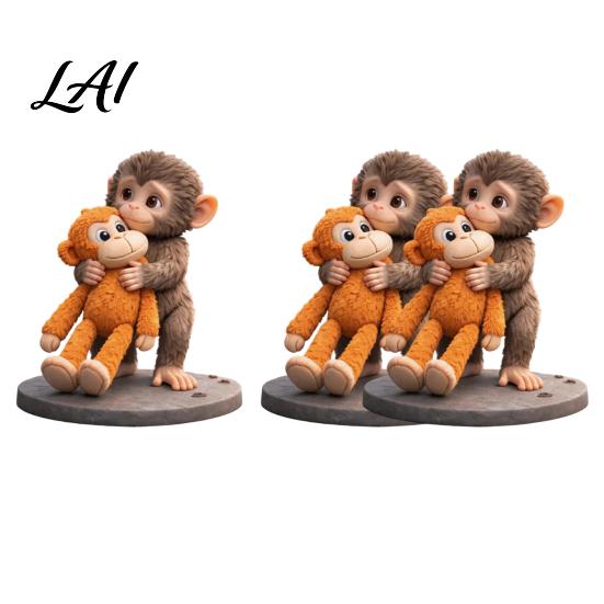 Detailed Carving Figurine 3D Printed Monkey Cute Small Holding Plush Toy Hand-painted