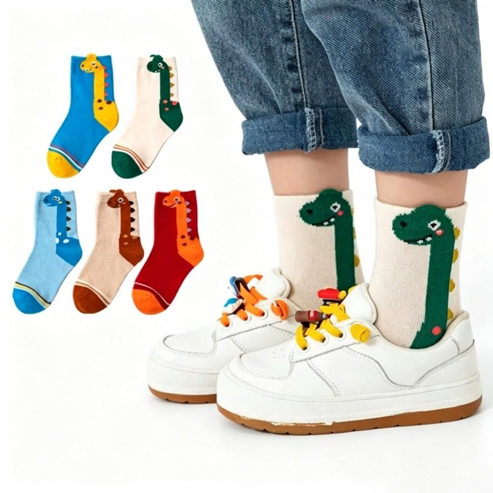 Cotton Blend Kids Socks 5 Pairs Pack Dinosaur Socks Colorful Children Sports Socks For Boys