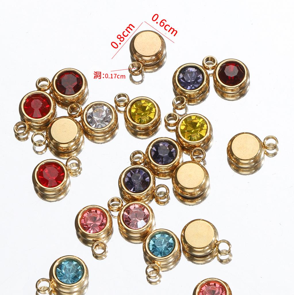 Stainless steel 6mm gold birthday stone lucky birthday stone pendant, water cup diamond DIY jewelry accessories