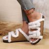 Women Furry Cork Slippers 2025 New Slides Women Buckle Indoor Fashion Plush House Shoes Women Winter Fluffy Open Toe Slippers