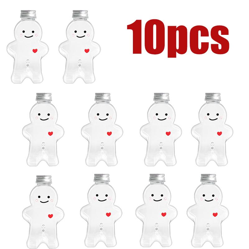 2-10PC Christmas Gingerbread Man Candy Jar Sealed Plastic Juice Drink Bottle Xmas Party New Year Gingerbread Man Drink Container