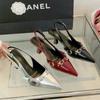 Luxury Brand Designer  Women Sandals Fashion Pointed Toe Metal Buckle Decoration Formal Wear Shoes Sexy Party Dress Women Pumps