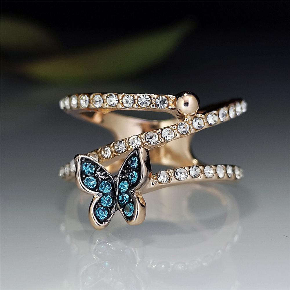 

Cute Female Blue Zircon Stone Butterfly Finger Ring Vintage Gold Color Wedding Band Bridal Jewelry For Women 11