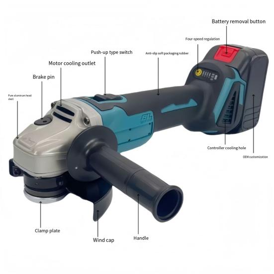 Professional Stone Grinder Lithium Brushless Angle Grinder, Adjustable Speed High Torque Electric Tool, 950W 8000RPM Steel Cutting Power Tool Cordless