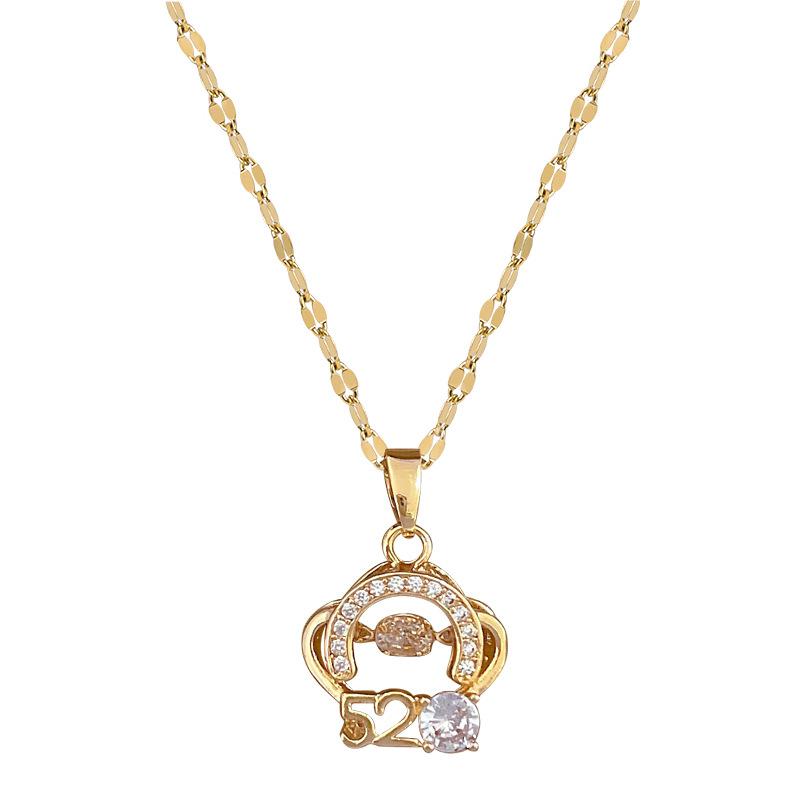 Titanium Steel Bag 520 Smart Light Luxury Temperament Gorgeous Full Diamond Necklace Women'S Versatile Collarbone Chain Titanium Steel Chain