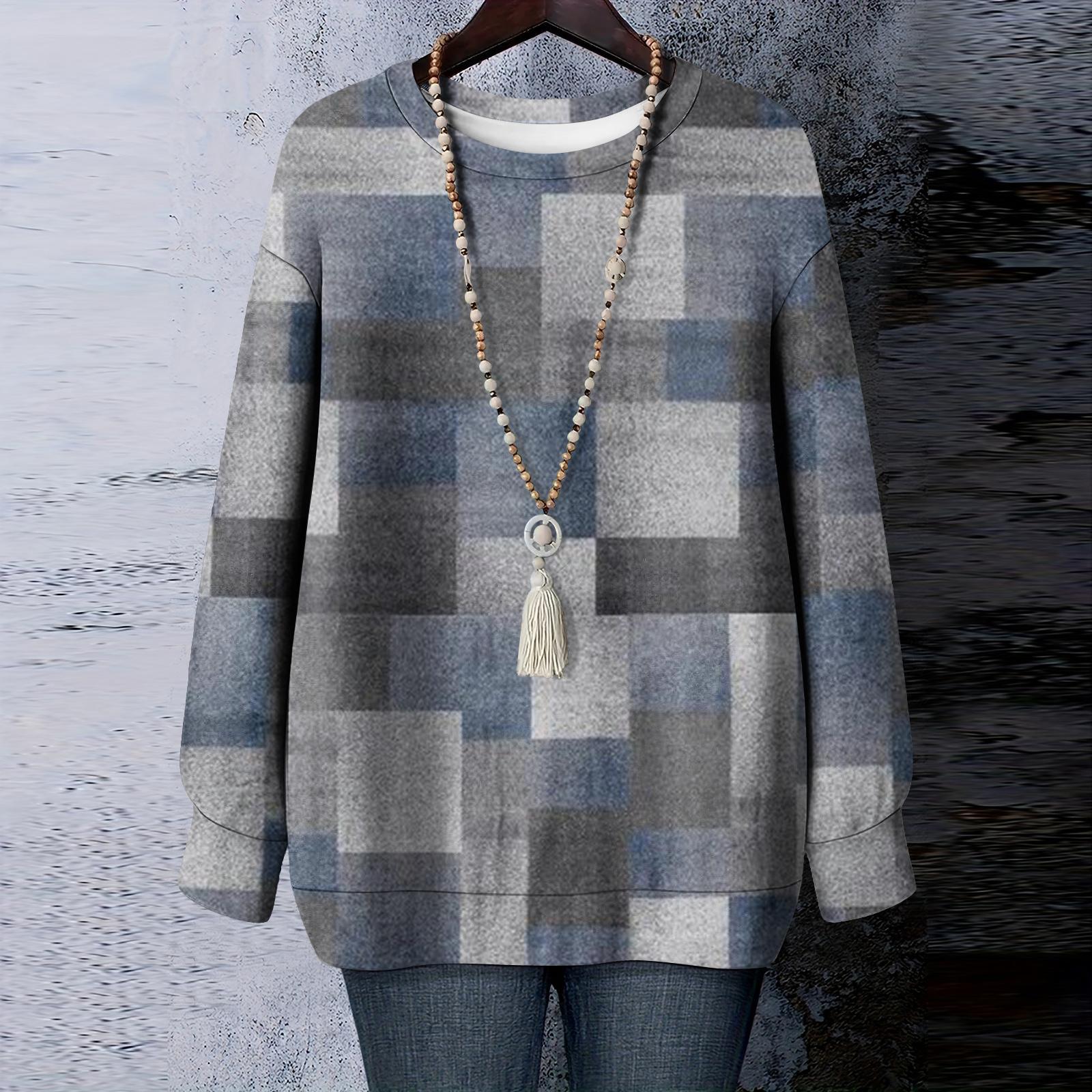 

Женская футболка с цветочным принтом, круглым вырезом и длинными рукавами, свитшот XXL синий