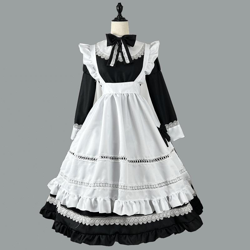 Black Cute Lolita Long Skirt Maid Costumes Girls Women Lovely Maid Cosplay Costume Animation Show Japanese Outfit Dress Clothes