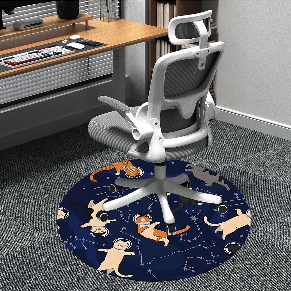

1PC Space Cats Office Round Area Rug, Mat Suitable For Office, Under Office Chairs Bedroom Living Room Home Decor, Room Deco 80cm