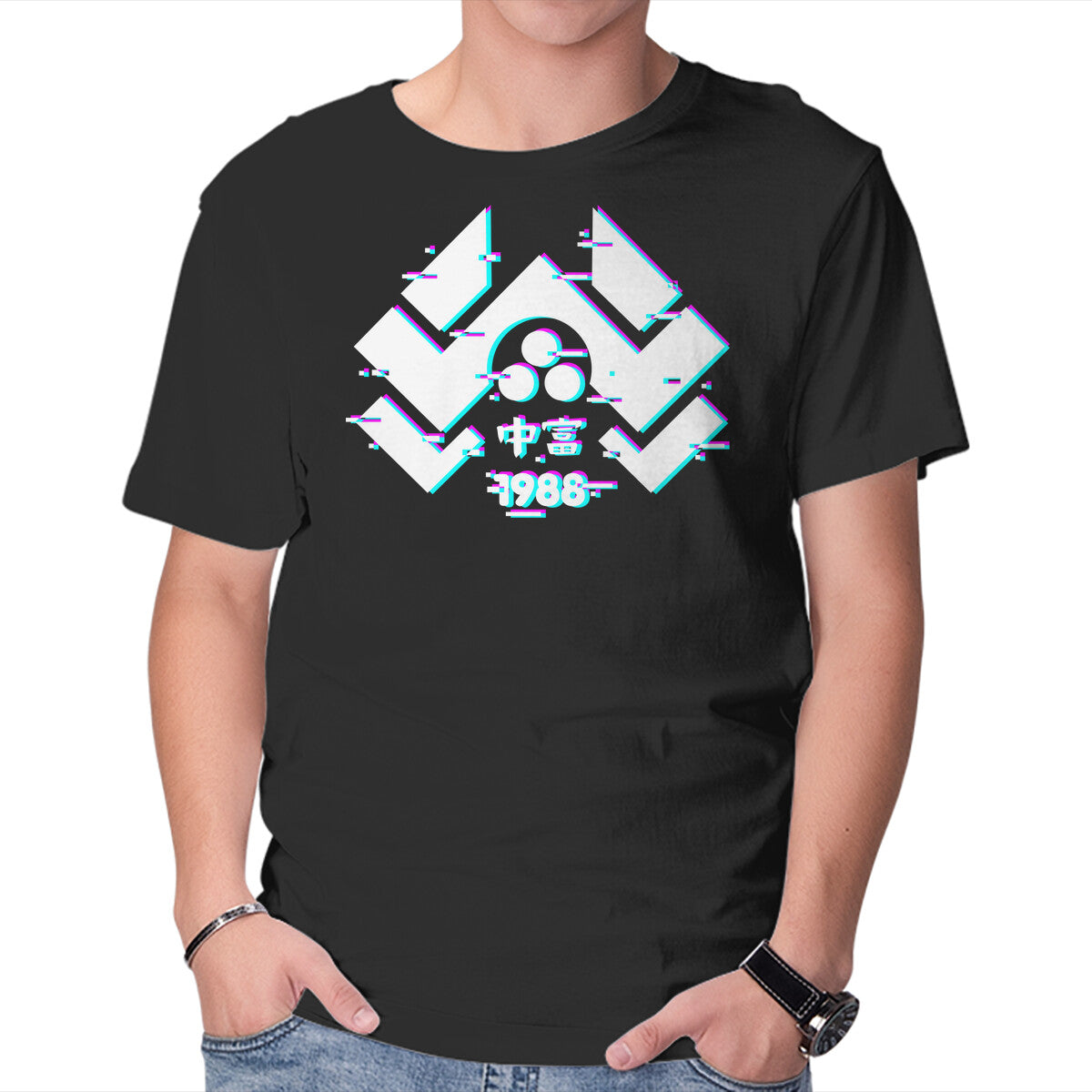 Unisex Crew Neck T-Shirt Glitch Nakatomi Graphic Short Sleeve Casual Tee M