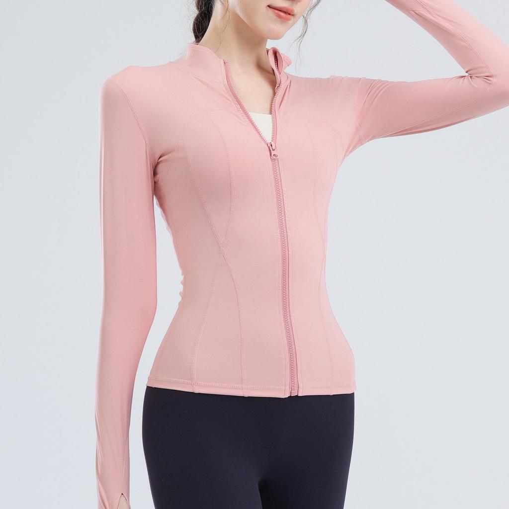 Women's Long Sleeve Yoga Top - Stand Collar, UV Protection, Lightweight Fitness Shirt for Summer 2024