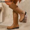 Winter Street Belt Buckle Women Knight Long Elegant Low Heel Female Slip On Knee High Top Booties De Muje