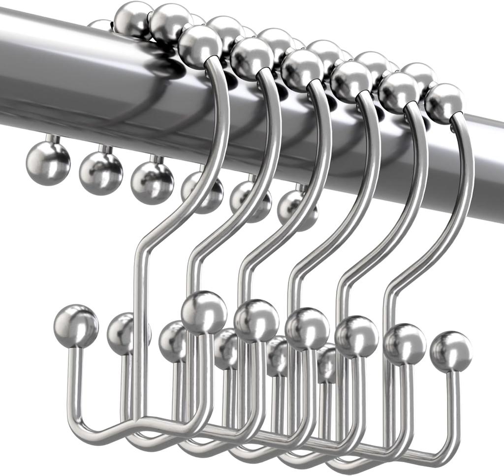 Shower Curtain Hooks Rings, Rust Resistant Metal Double Glide Shower Hooks Rings for Bathroom Shower Rods Curtains, Set of 12 Hooks