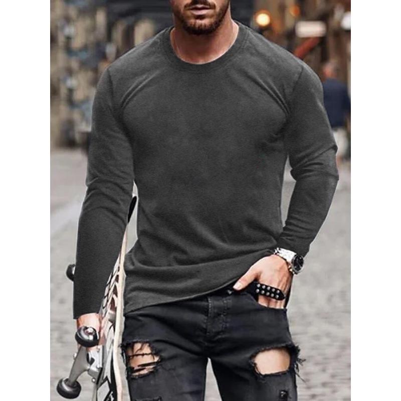 New Spring Autumn Men's Round Neck Long Sleeve Bottoming Shirt Casual Versatile Fashion Basic Tops