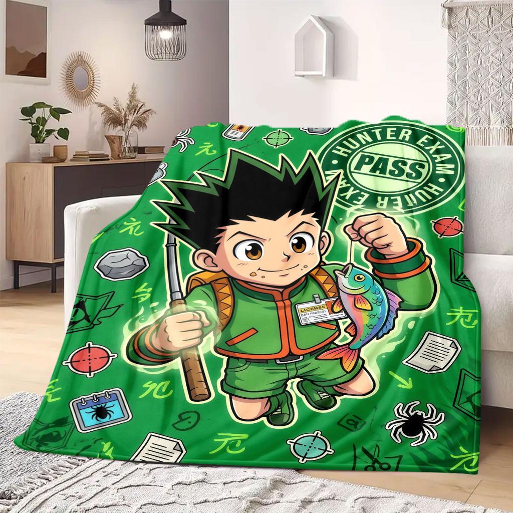 Hunter×Hunter Awesome Print Flannel Blanket, Cartoon Style for Bedroom Decor, Soft Bedding for Chairs, Portable Travel_LIAN