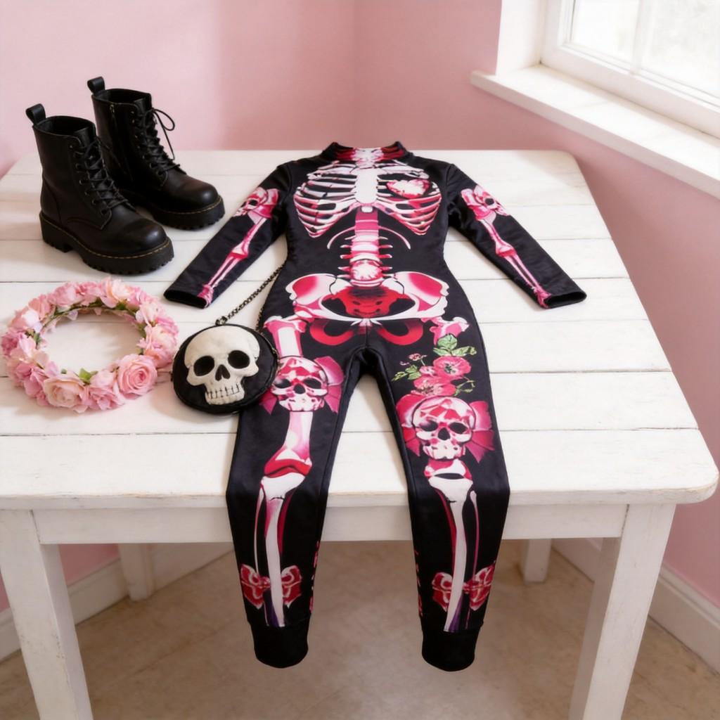 Kostým kostlivce na Halloween pro děti i dospělé z bavlněné látky pro cosplay a tematické večírky