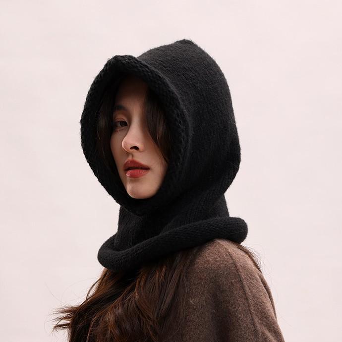 Curled Balaclava wool hat women's warm thickened hat scarf integrated pullover cycling windproof hat
