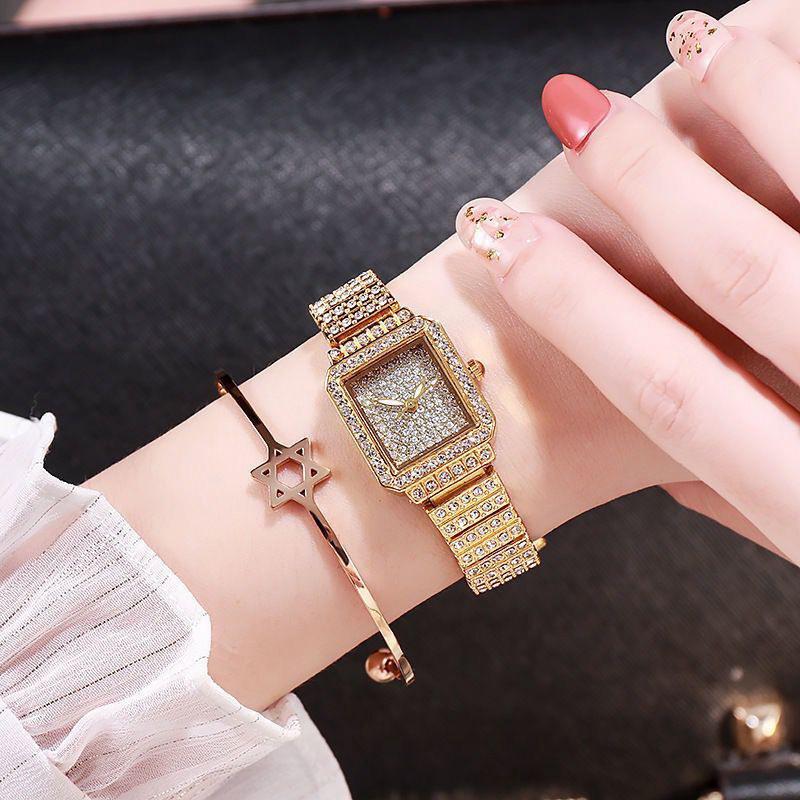 Women's Fashion Quartz Watch with Diamond-Inlaid Square Dial and Alloy Band.