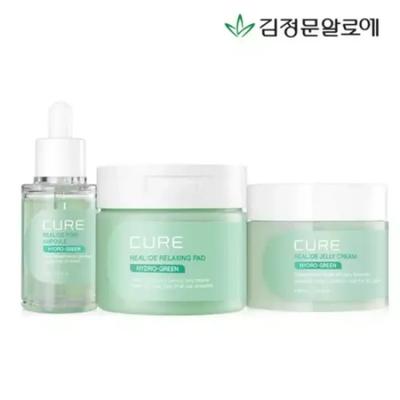 [Kim Jeong Moon Aloe] Ensemble 3 pièces : Pads Toniques Apaisants Cure & Ampoule Pores & Crème Gelée