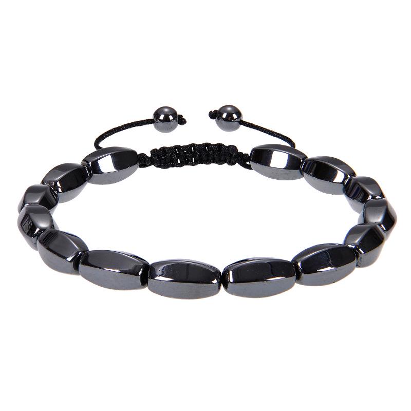Heart-Shaped Black Magnetic Hematite Bracelet - Adjustable Woven Design