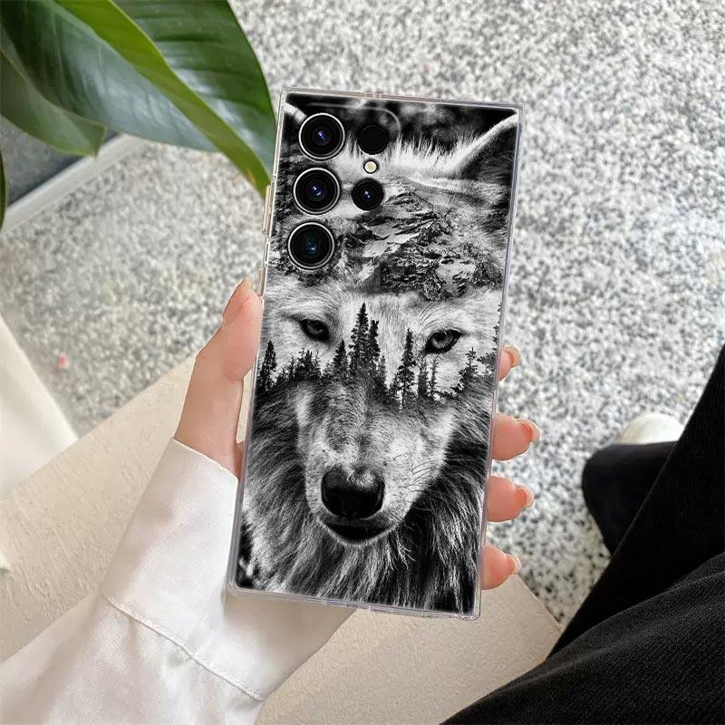 Wolf Lion Tiger Animal S25Ultra Phone Case For Samsung Galaxy S25 S24 S23 S21 Ultra S20 FE S22 Plus S24FE A56 A55 5G Clear Cover